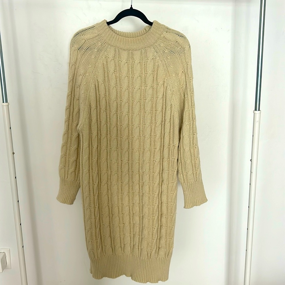 Cable-knit cream midi sweater dress